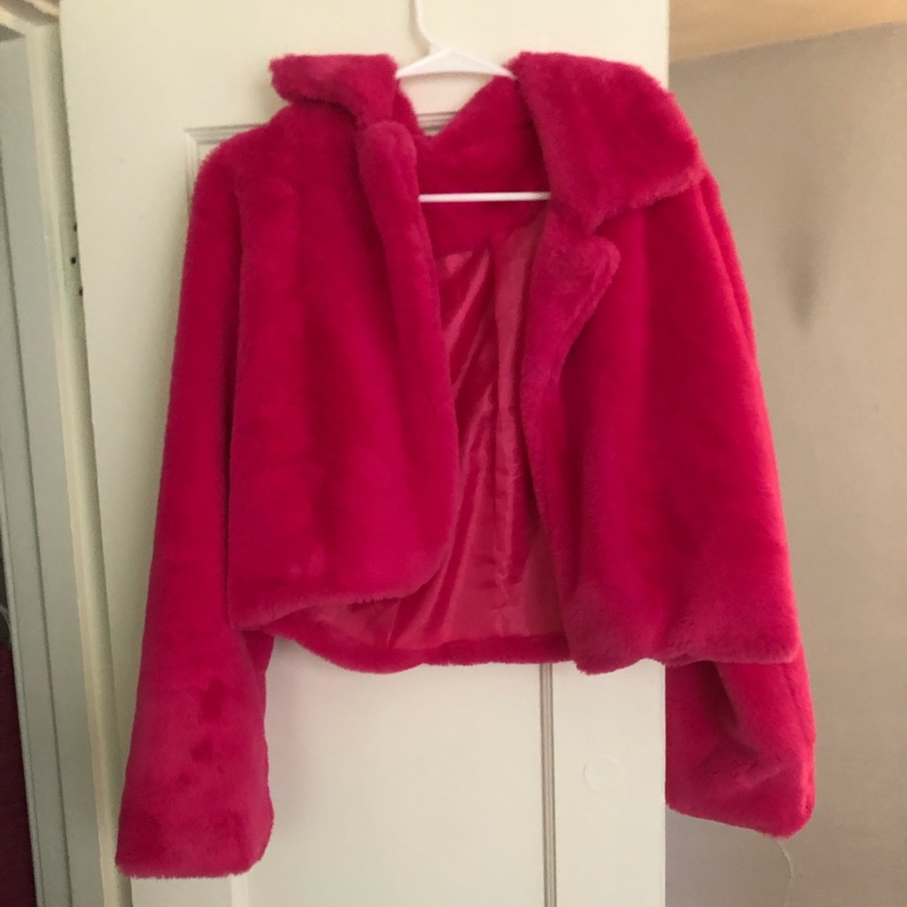 Pink Furry Crop Jacket